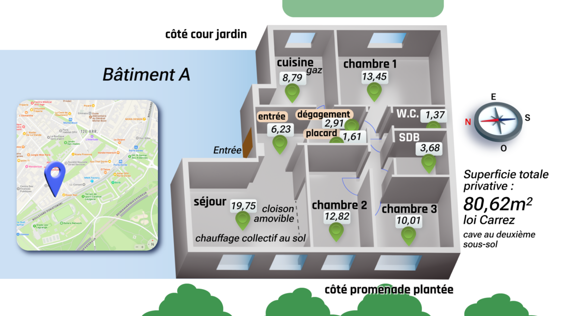 Plan 3D appartement Poniatowski