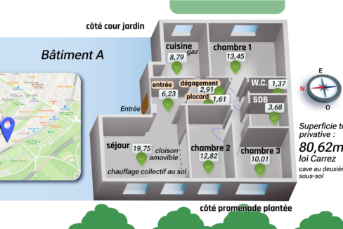 Plan 3D appartement Poniatowski